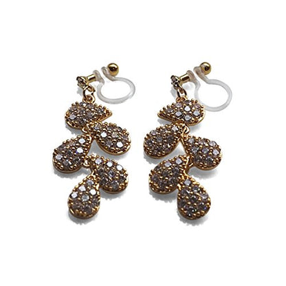 Drop Cubic Zirconia Invisible Clip On Earrings for Women Not Pierced Gold Teardrop Sqaure CZ Crystal Dangle Gold Silver Comfortable Clip On Earrings Bridal Wedding Prom - color: Leaf Gold