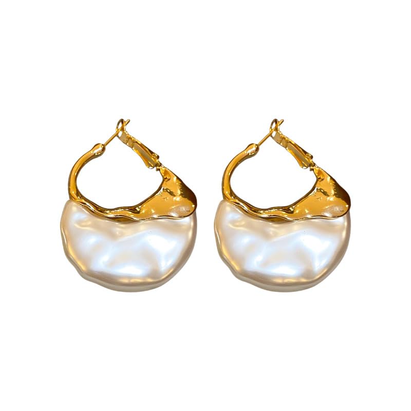 Elegant Geometric Drop Dangle Earrings For Women Irregular Faux Pearl Gold Hoop Earrings Unique Large Statement Pearl Earrings Trendy Jewelry Gifts