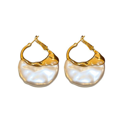 Elegant Geometric Drop Dangle Earrings For Women Irregular Faux Pearl Gold Hoop Earrings Unique Large Statement Pearl Earrings Trendy Jewelry Gifts