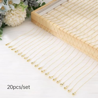 GTVOODX 20 Pcs 14k Gold Plated Stainless Steel Necklace Chains Bulk 18 inch Dainty Cable Chain Pack with Extender Lobster Clasps for DIY Jewelry Making - color: 14K Gold, size: 18 Inch
