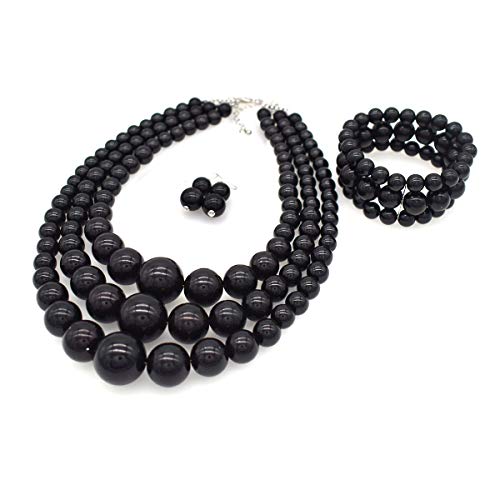 Big Chunky Pearl Necklace and Earrings Set Large Costume 1920s Faux Pearls Gatsby Accessories - color: Big White Pearl Necklace