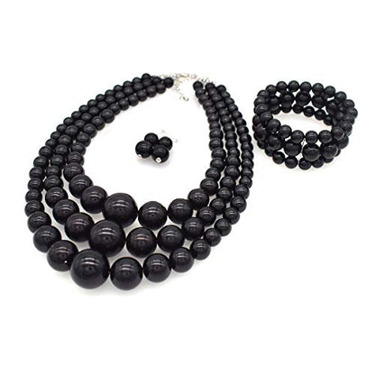 Big Chunky Pearl Necklace and Earrings Set Large Costume 1920s Faux Pearls Gatsby Accessories - color: Big White Pearl Necklace