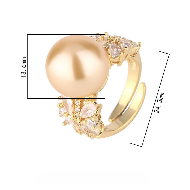Double Side Butterfly Crystal Bezel Faux Pearl Open Ring, White Gray Gold Two Tone Silver Gold Luxury Evening Cocktail Ring for Women (white)