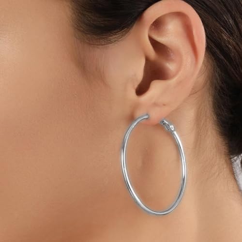 14K Gold Plated 925 Sterling Silver Posts large Hoop Earrings for Women, Hypoallergenic Big Hoop Earrings Lightweight Jewelry for Women 30/40/50/60/70MM - color: Silver-40mm