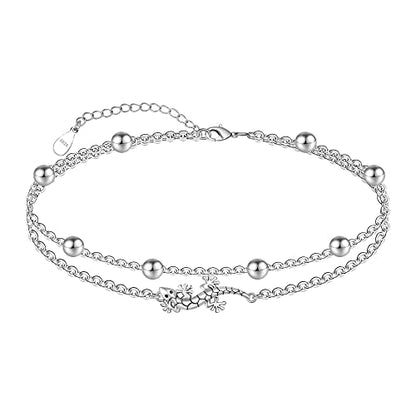 CHIC & ARTSY 925 Sterling Silver Ankle Bracelets for Women, Adjustable Layered Foot Chains with Nature & Symbol Charms, Lightweight Comfort Fit Boho Beach Everyday Jewelry - color: 2# Geckos Anklet