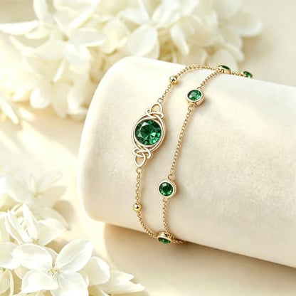 Midari 18K Gold Irish Infinity Celtic Knot Birthstone Layed Anklet Bracelet with 12 Months Birthstone Birthday Jewelry Gifts for Women Mom - color: 05-Emerald, size: Bracelet 7"-9"