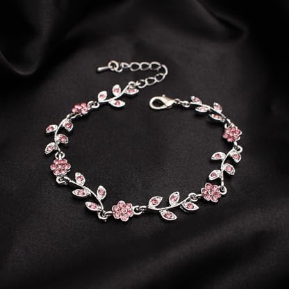 Austrian Crystal Rhinestone Choker Necklace Dangle Earring Link Bracelet Jewelry Set for Brides Bridesmaid Prom Costume Accessories for Women - color: Pink-Platinum Plated
