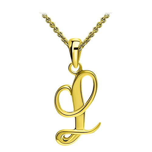 SEA OF ICE Letter Initial Necklace, Alphabet Letter Pendant Necklace, Sterling Silver, Gold, Rose Gold Necklace for Women, Elegant Initial Necklaces, Personalized Custom Women's Necklaces - color: Yellow Gold - L