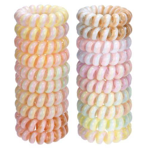 JessLab Spiral Hair Ties, 20 Pcs Traceless Phone Cord Hair Ties No Crease Spiral Bracelet Plastic Coil Ponytail Holders No-Damage Headband Hair Accessory for Girls Women Ladies Gift, Mix Color 6