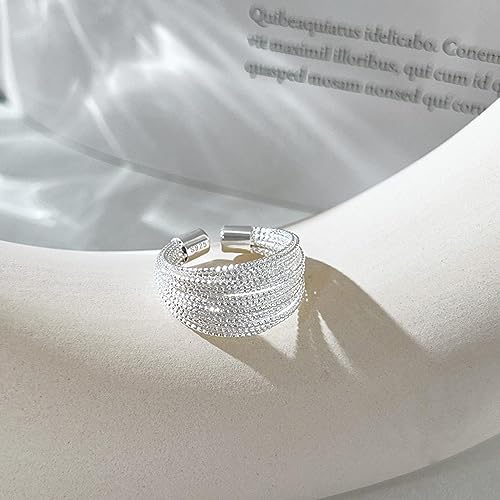 925 Sterling Silver Wide Band Ring Simple Handmade Hammered Chunky Statement Rings Adjustable Boho Thumb Ring for Women Men - color: Pattern 2