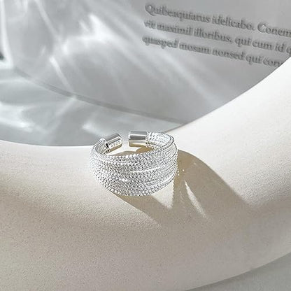 925 Sterling Silver Wide Band Ring Simple Handmade Hammered Chunky Statement Rings Adjustable Boho Thumb Ring for Women Men - color: Pattern 2