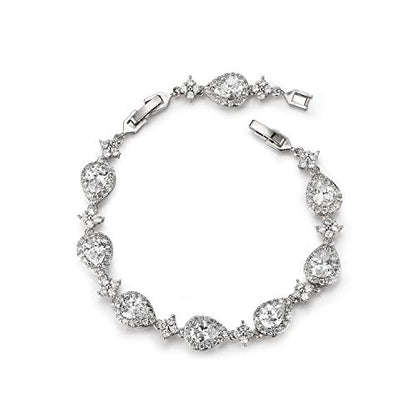SWEETV Wedding Teardrop Bracelets for Brides Bridesmaids, Crystal Cubic Zirconia Bridal Bracelets for Women Prom - color: Silver