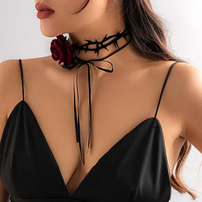 Fesciory Black Necklaces for Women, Adjustable Layered Velvet Leather Lace Collar Necklace, Goth Jewelry Gifts. - color: Rose