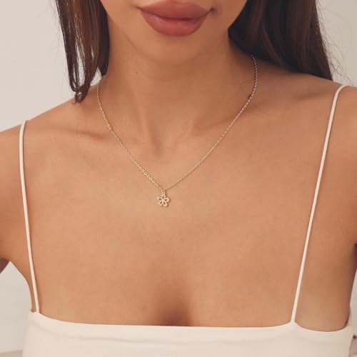 HANLI 14K Gold Plated Necklaces for Women - Dainty Butterfly, Star of David, Moon and Star, Sun, Lotus, Infinity, Hummingbird, Bee,Boots,Chill,Sunflower Pendant Designs - Elegant Jewelry for Women - color: Flower-necklace