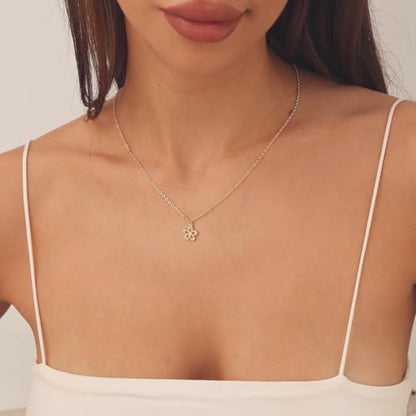 HANLI 14K Gold Plated Necklaces for Women - Dainty Butterfly, Star of David, Moon and Star, Sun, Lotus, Infinity, Hummingbird, Bee,Boots,Chill,Sunflower Pendant Designs - Elegant Jewelry for Women - color: Flower-necklace