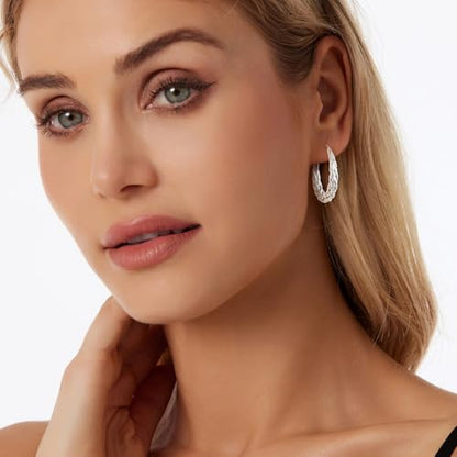 Hoop Earrings for Women, 14K Gold Sterling Silver Chunky Twisted Hoops Earring Hypoallergenic Ear Jewelry - color: 30mm-Silver