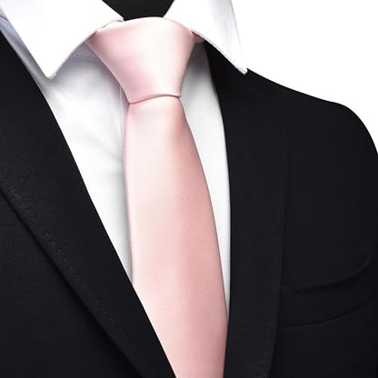 Branduce 3.15"（8cm） Mens Solid Satin Tie Pre-tied Adjustable Zipper Necktie for Business and Wedding - color: Blush Pink