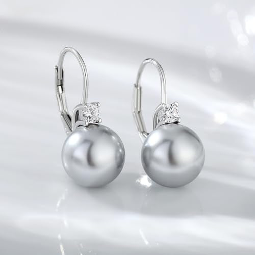Pearl Earrings for Women Pearl Leverback Earrings 925 Sterling Silver - color: A6-Light Grey