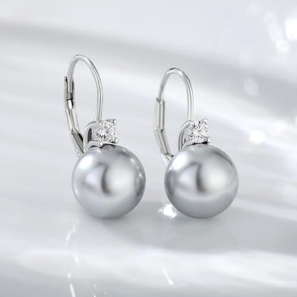 Pearl Earrings for Women Pearl Leverback Earrings 925 Sterling Silver - color: A6-Light Grey