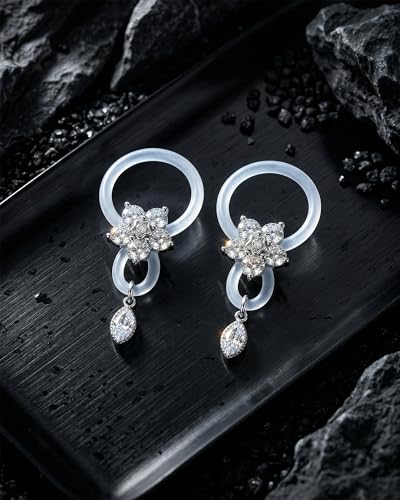 DJCIW 2pcs Flower Fake Nipple Piercing, Adjustable Silicone Non Piercing Lust Locks Nipple Jewelry with Marquise CZ Dangle, Coquette Y2K Aesthetic for Rave & Music Festival - color: silver-flower