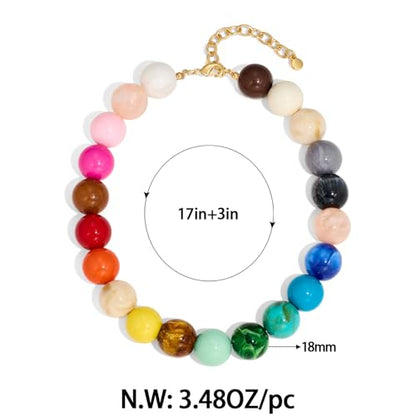 Chunky Beaded Choker Necklace for Women Boho Statement Necklace with Large Pearl Blue Brown Tone Resin Beads Summer Beach Jewelry Gifts - color: Colorful