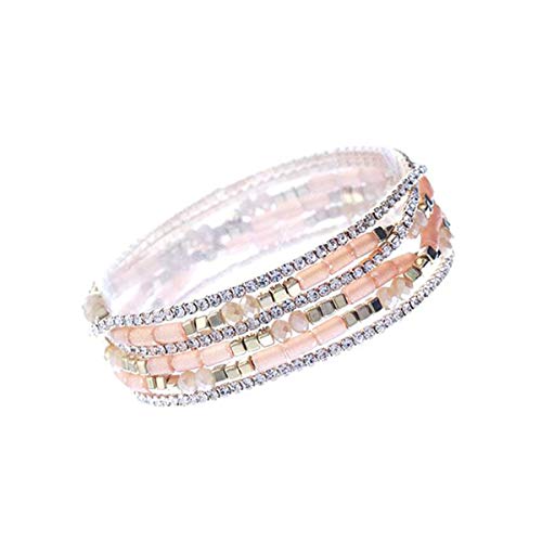 NTLX Multi Strand Beaded Stackable Stretch Bracelets for Women – Bohemian Boho Style Bracelets – Multi Color Layered Statement Bangles - style: Light Peach