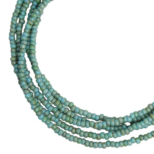 Turquoise Picasso Seed Bead Necklace, Thin 1.5mm Single Strand | Dainty Layering Necklace, Choker to Long Lengths, Made to Order