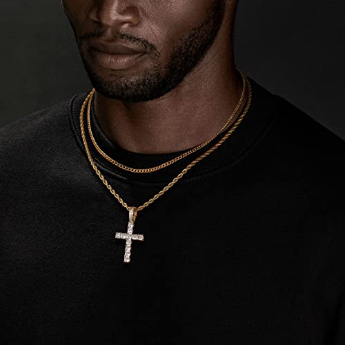 GEMOSA Cross Necklace for Men, Cuban Link Layered Rope Chain Silver/Gold/Black - color: Yellow Gold, size: 20/22 inch