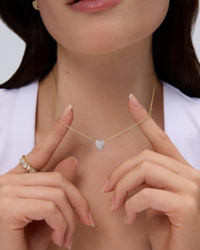 PAVOI 14K Gold Plated Cubic Zirconia Heart Necklace | Cute Dainty Love Pendant Necklaces for Women - Valentines Day Trendy Jewelry - style: Heart Puffy
