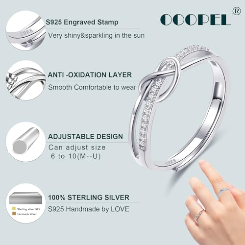OOOPEL Sterling Silver Adjustable Ring S925 Silver Rings for Women Cubic Zirconia Twist Love Knot Dainty Ring Silver Minimalist Open Finger Rings Silver Thumb Sterling Silver Ring - color: Love Knot with card