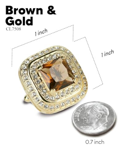 Square Colored Crystal Double Diamond Set Cufflinks - color: Brown/Gold