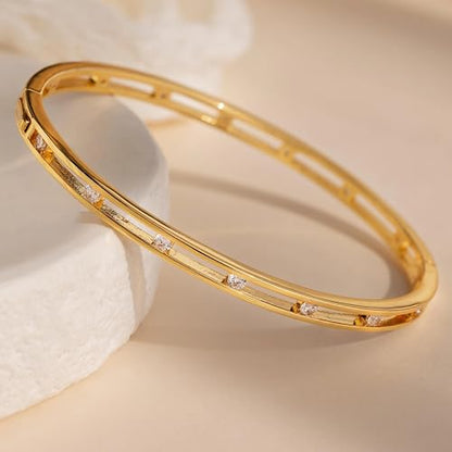 Bangle Bracelets for Women, Dainty Delicate Stacking CZ Diamond Bracelet, 18K Gold Plated Silver, Gold Jewelry, Mother’s Day Gifts for Mom - style: 01-Gold Lace Diamond