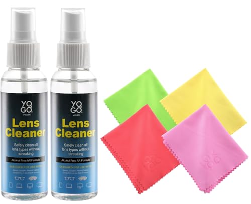 Lens Cleaner Spray 2 Eyeglass Cleaner Bottels, with 4 Microfiber Cloths Kit Ammonia and Streak Free Safe for Eyewear and Electronics - size: 6 Piece Set