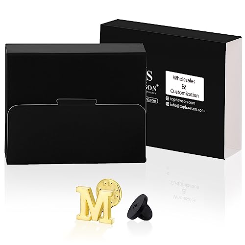 Initial Lapel Pin for Men Women, Brooch Pins for Men Suits, Metal Button Pins in 18K Gold and Silver Tone. - color: Gold-M