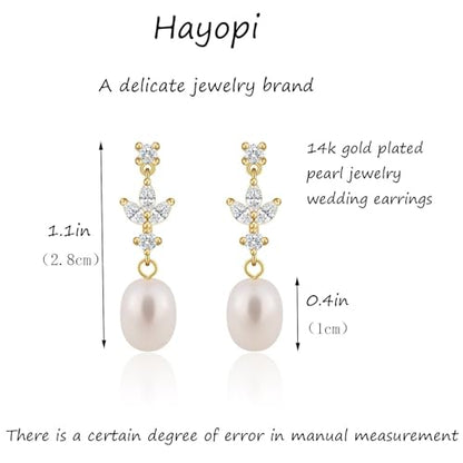Pearl Earrings for Women:Gold Wedding Dangle Drop Earring Pearl Jewelry | 14K Gold Plated Pearl Drop Earrings for Women,Dainty Wedding Bride Earring Studs,Gold Dangle Drop Earring,Waterproof Jewelry - size: 1 pcs-14