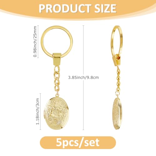 SUPERFINDINGS 5Pcs Locket Keychains Brass Memory Photo Locket Keychain Oval Flower Locket Keychains for Bag Hat Key - color: Golden
