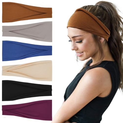 YONUF Fashion Headbands For Women Wide Headband Yoga Workout Head Bands Hair Accessories Band 6 Pack - color: Solid