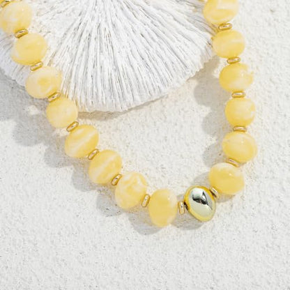 Chunky Beaded Necklace for Women Trendy Multicolor Resin Beads Choker Necklaces Boho Summer Statement Necklace Chunky Heart Jewelry - color: Irregular bead necklace-cream yellow
