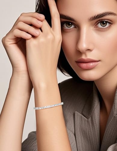 KRKCLIFE Tennis Bracelets for Women Men 14K Gold Plated Hypoallergenic | Classic Round AAAAA Cubic Zirconia 3/4/5mm Width,Elegant Jewelry Anniversary Birthday Gifts for Women Him Wife Mom 6.5-8 Inch - color: White Gold-Luxury Mother's Day Gift Box