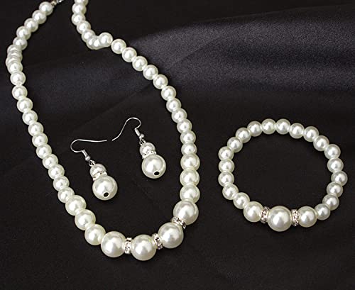 COLORFUL BLING 1920s Classic Faux Pearls Necklace Multi-Layer Strand Bracelet Dangle Earrings Set Beads Accessories Wedding Costume Party Jewelry for Women - color: White 2