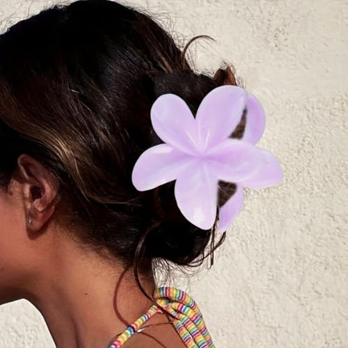 Flower Hair Clips for Women Girls Claw Clips Light Purple Plumeria with Marble Design Barrettes Summer Hair Clip Fashion Hair Styling Accessories for Thick Thin Hair(3Pcs: 1 Large 2 Small) - color: Light Purple