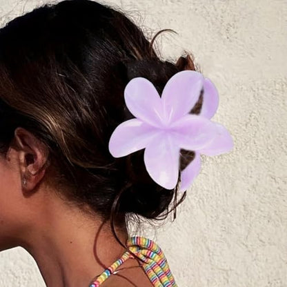 Flower Hair Clips for Women Girls Claw Clips Light Purple Plumeria with Marble Design Barrettes Summer Hair Clip Fashion Hair Styling Accessories for Thick Thin Hair(3Pcs: 1 Large 2 Small) - color: Light Purple