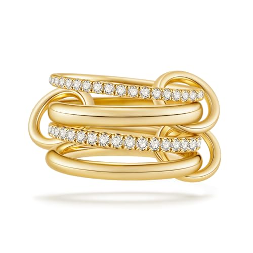 COLOYAN 18K Gold Plated interlocked Stackable Rings for Women Non Tarnish | Dainty Pink White Cubic Zirconia ring, Durable Comfortable Multi Ring Jewelry Gift Christmas Anniversaries Valentine's Day - color: Gold-White, size: 10