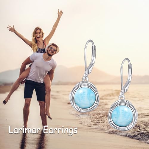 FreshWater Pearl Dangle Earrings 925 Sterling Silver Lapis lazuli Turquoise Larimar Opal Black Pearl Leverback Earrings for Women Birthday Hypoallergenic - style: Larimar earrings