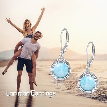 FreshWater Pearl Dangle Earrings 925 Sterling Silver Lapis lazuli Turquoise Larimar Opal Black Pearl Leverback Earrings for Women Birthday Hypoallergenic - style: Larimar earrings