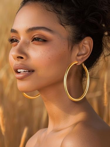 FindChic Hoop Earrings for Women, Silver/Black/14K Gold Plated Hypoallergenic Hollow Round Tube Loop Earrings, 20mm/30mm/40mm/60mm/80mm Chunky Hoops with Custom Name Options & Gift Box - color: c.Gold, size: 80MM