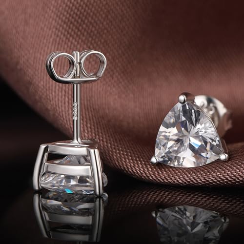 Brilliant Heart-cut/Oval-cut/Trillion-cut/Cushion-cut/Emerald-cut/Marquise-cut Stud, 925 Sterling Silver Cubic Zirconia Stud Earrings for Women Men - style: K-Triangle cut-silver
