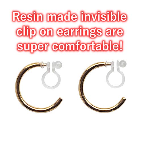 Women's Twisted Invisible Hoop Clip On Earrings Gold Silver Textured Comfortable Non Pierced Earrings - color: Hoop1 Gold