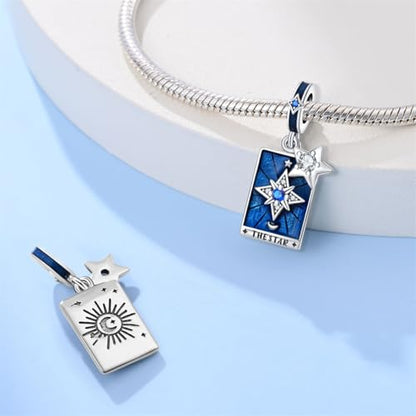 KUNSIR Charms Beads fits Pandora Charm bracelets for Woman 925 Sterling Silver Dangle Pendant Bead Jewelry Beads Gifts Happy Birthday Charms for Women Bracelet&Necklace - style: Tarot Star Charm