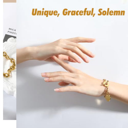 Emibele Heart Charm Bracelet for Women, Bible Verse Bracelet Stainless Steel 18K Gold Plated Bracelet Love Pendant Link Chain OT Clasp, Birthday Christmas Jewelry Gift for Mother Her - color: 14K Gold Plated
